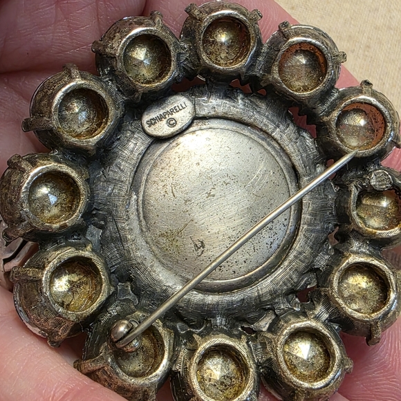 *repair* VTG 1950’s Schiaparelli Brooch Faux Tourmaline Watermelon Rhinestones - Picture 4 of 4